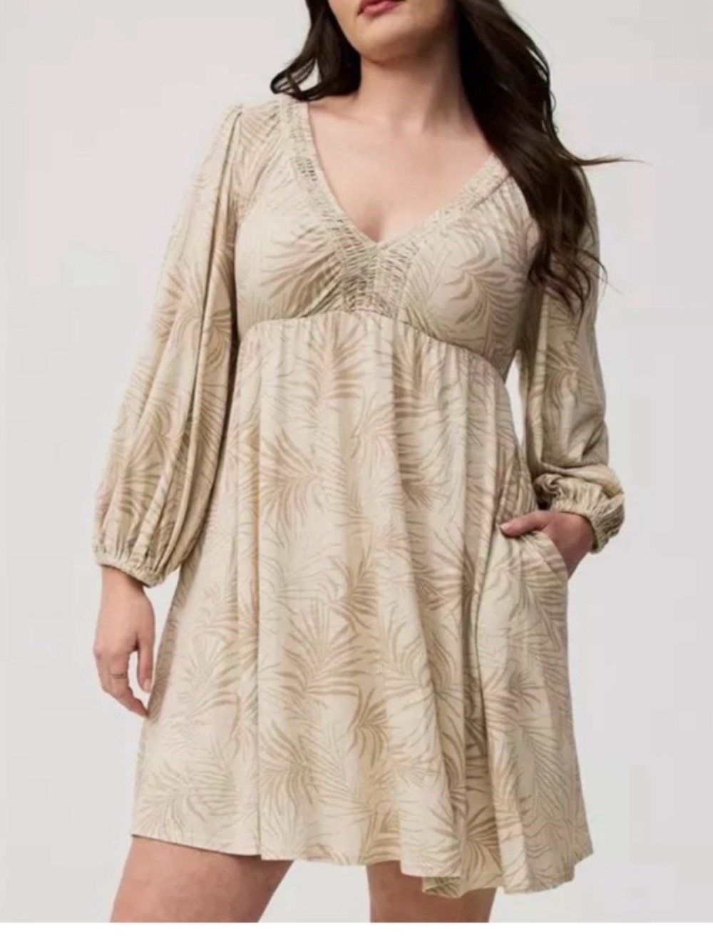 Torrid Tropical Babydoll Mini Dress Long Sleeve Pockets 4X NWT